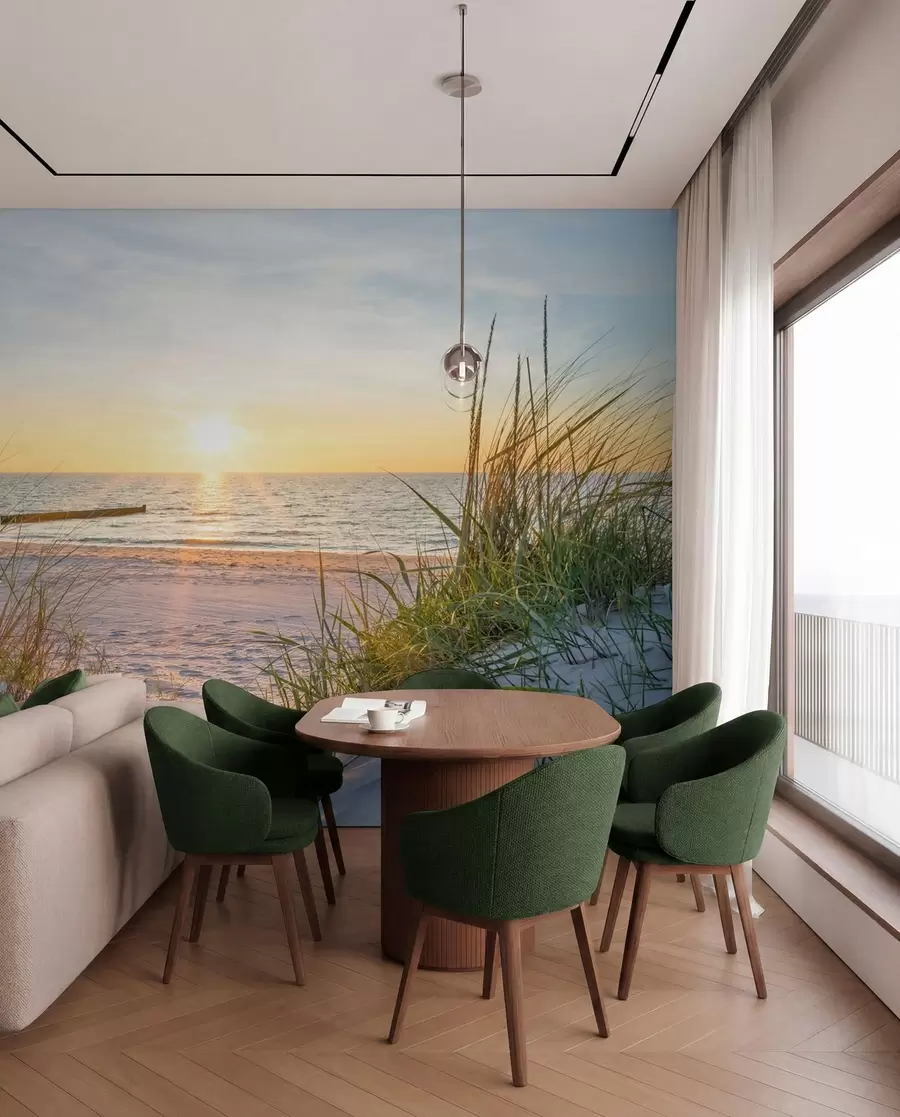 Fototapete Foto/Panoramablick auf den Dünenstrand bei Sonnenuntergang u93577