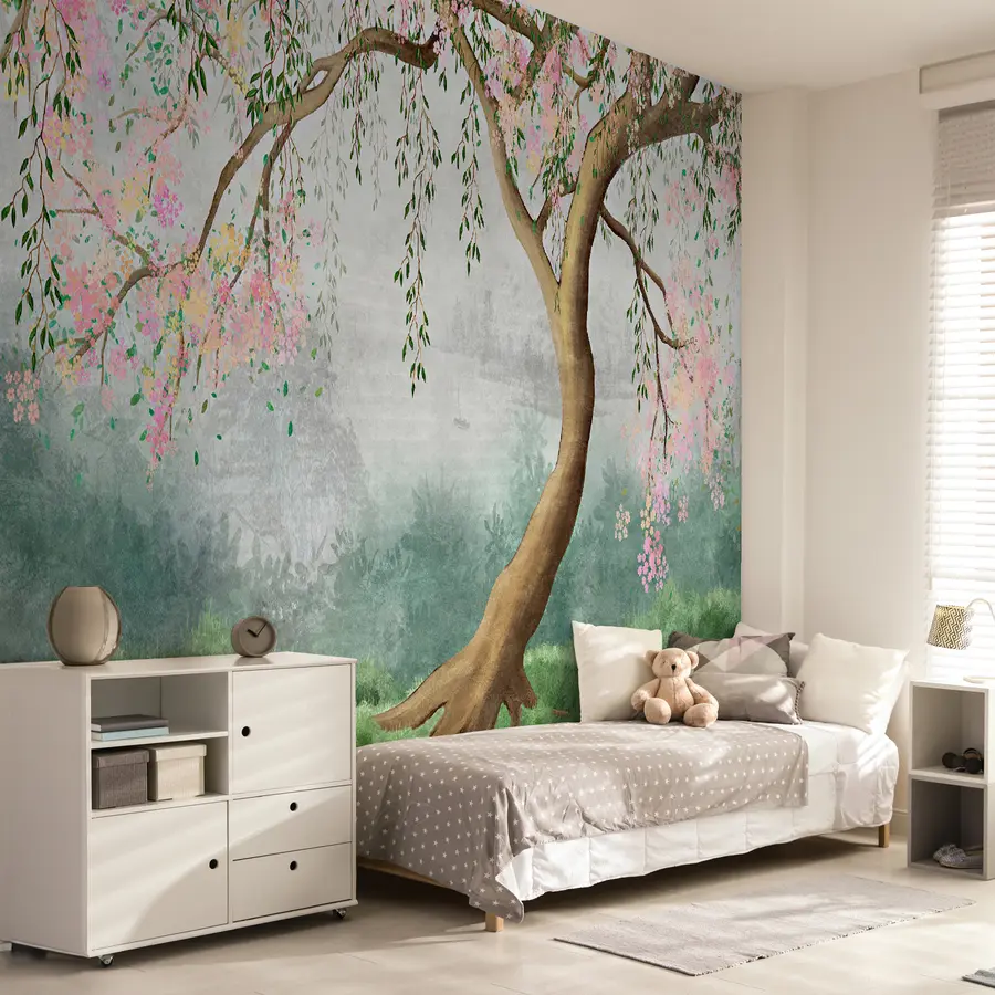 Fototapete Blühender Baum auf dem Hügel u93587