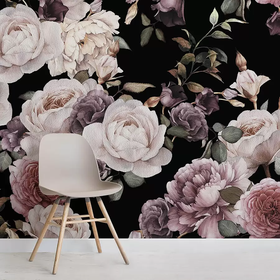 Fototapete Rosentapete Vintage - Blumen in lila und rosa Tönen - ideal für Bett und Wohnzimmer u93612