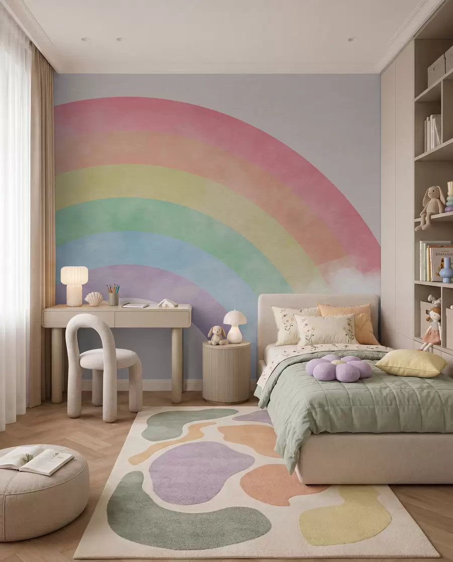 Fototapete Regenbogen durch sanfte Wolken u93619