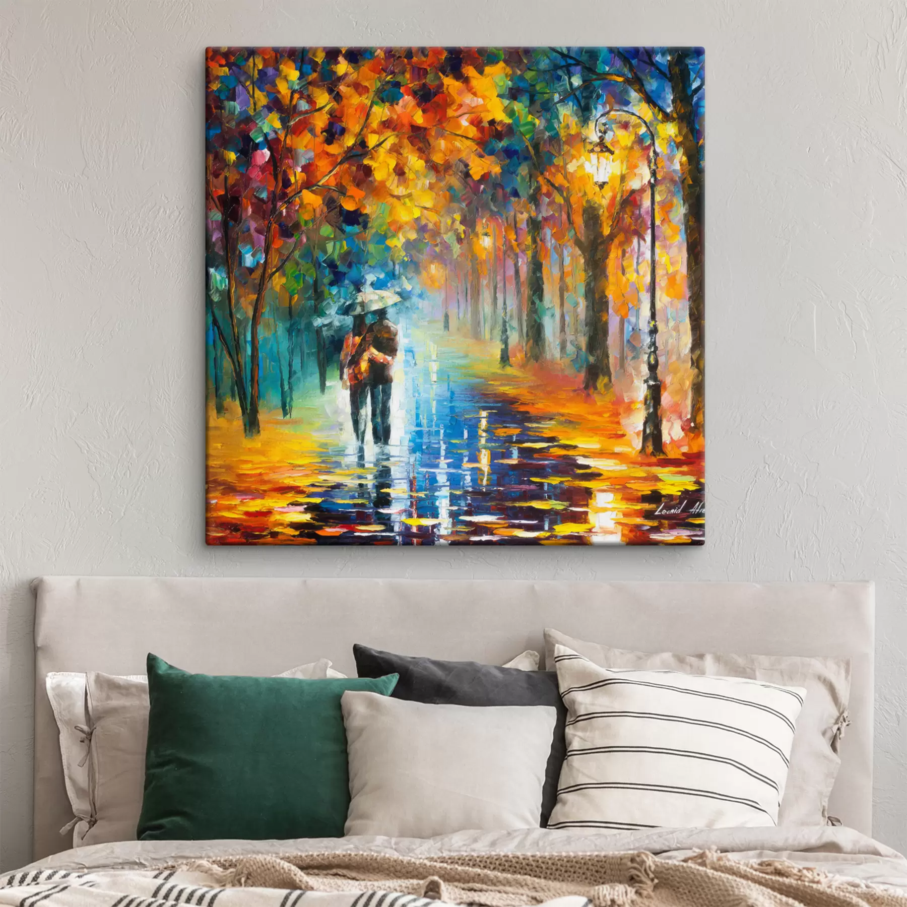 Wandbilder Pärchen unter einem Regenschirm, Herbst s15186