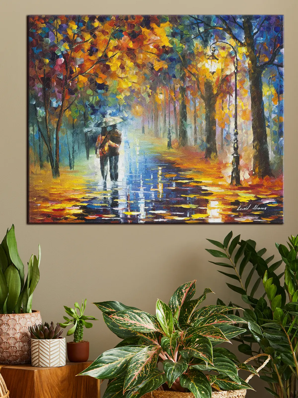 Wandbilder Pärchen unter einem Regenschirm, Herbst s15186