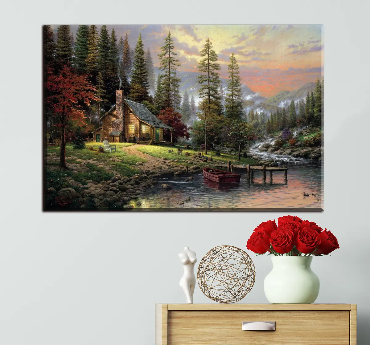 Wandbilder Fischerhütte im Wald am Bach s15556