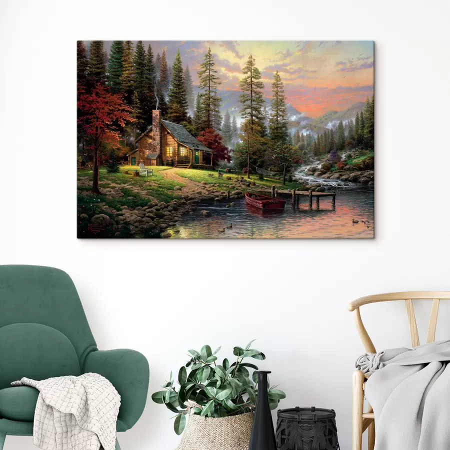 Wandbilder Fischerhütte im Wald am Bach s15556