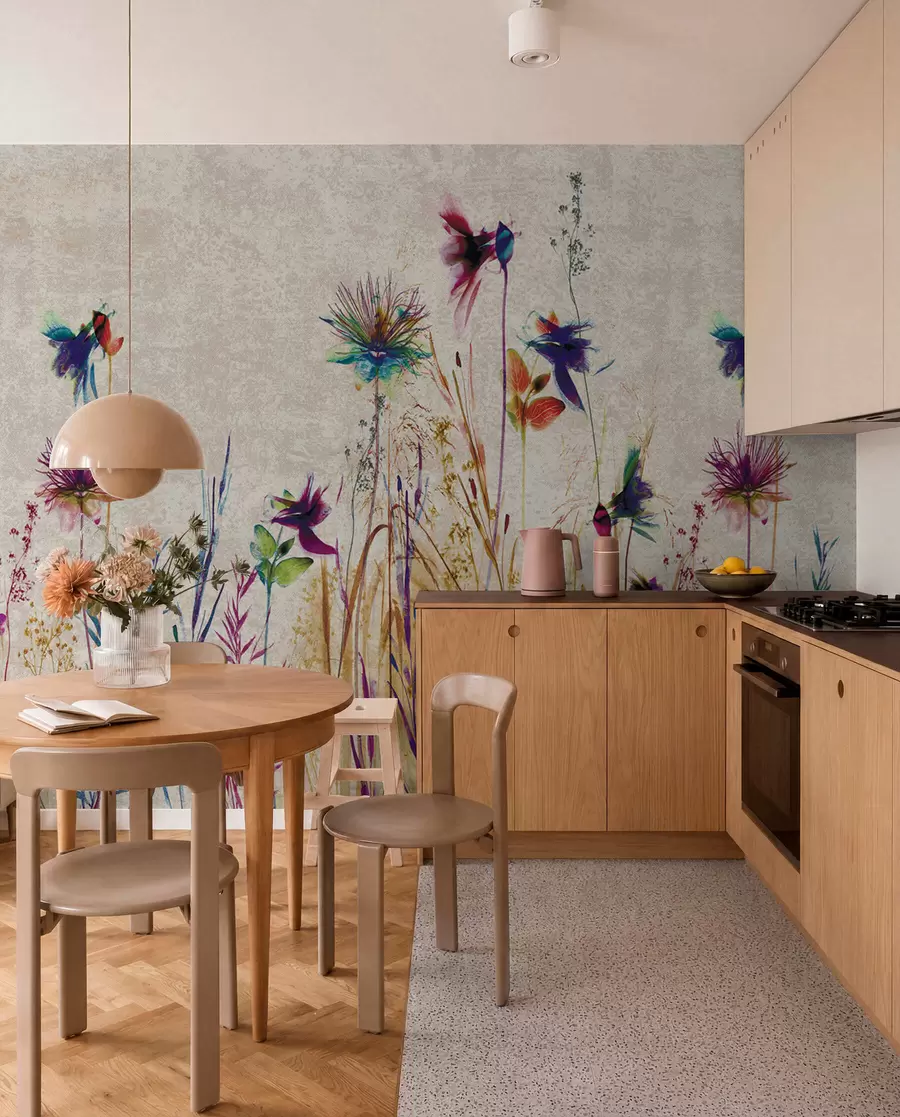 Fototapete Ungewöhnlich hohe Blumen auf beigem Hintergrund u93672