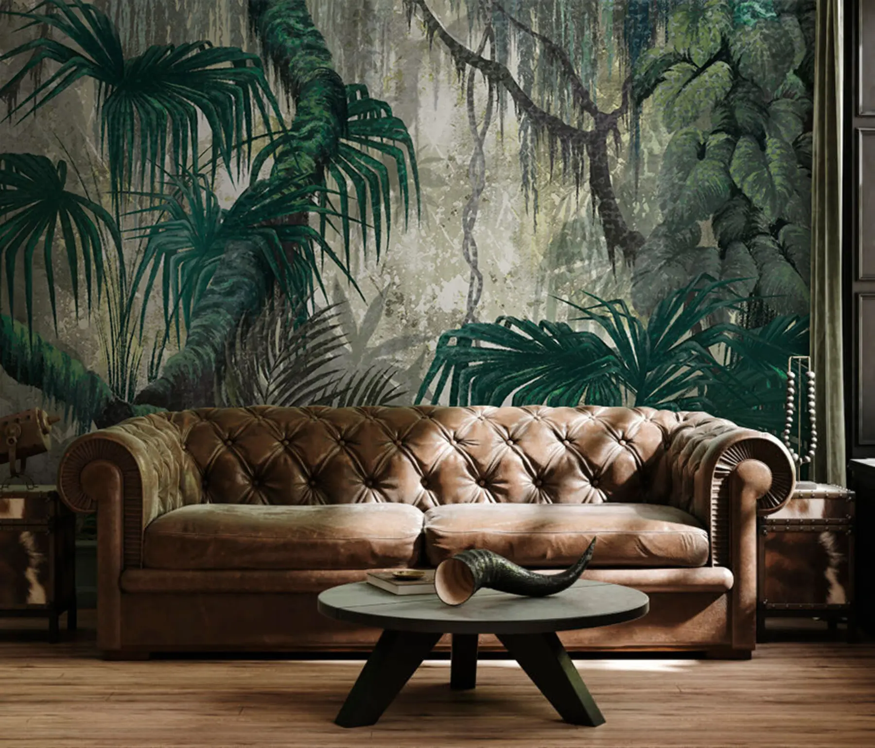 Fototapete Tropische Pflanzen und Bäume auf einem strukturierten Hintergrund u78695