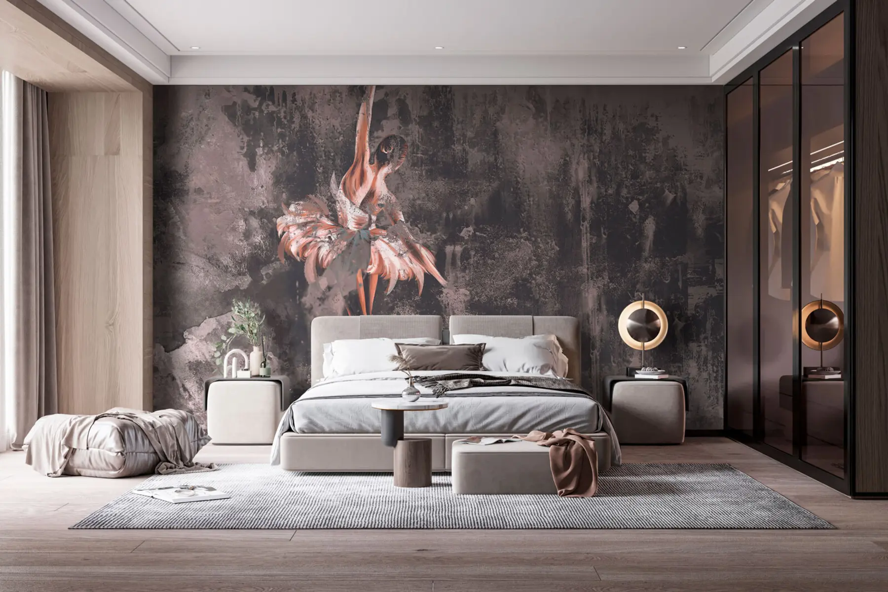 Fototapete Ballerin-Silhouette mit Aquarell-Elementen u78697