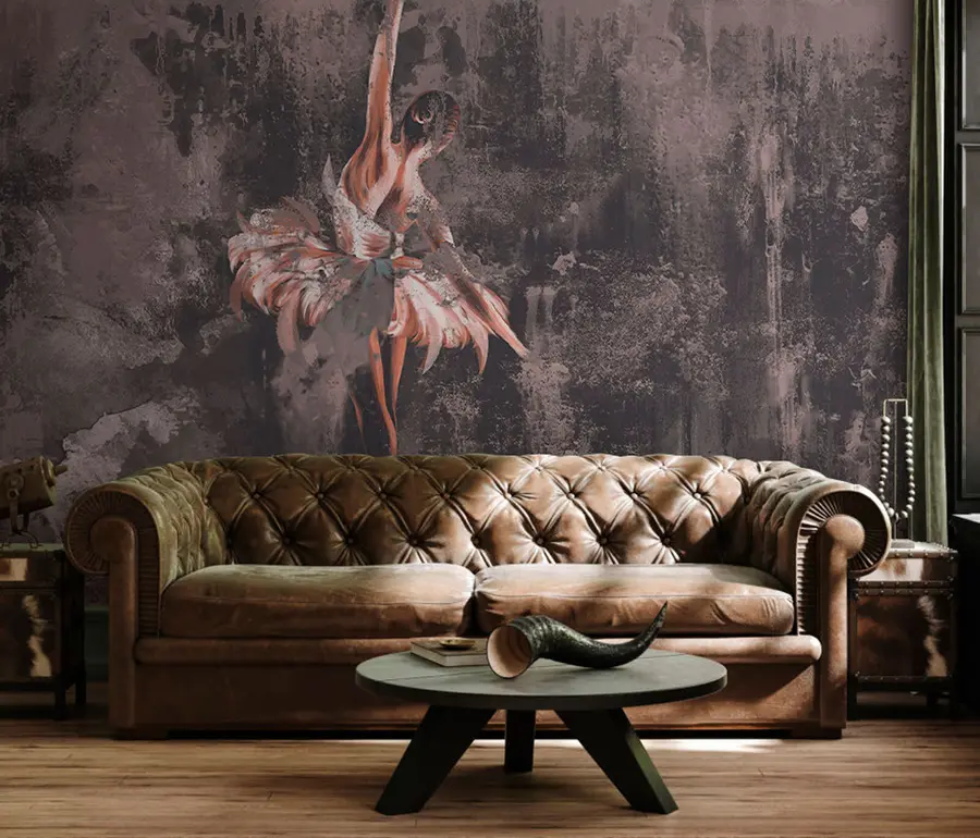 Fototapete Ballerin-Silhouette mit Aquarell-Elementen u78697