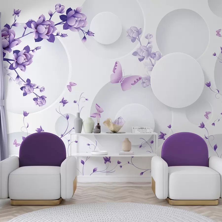 Fototapete 3D-Formen mit Blumen und Schmetterlingen u74482