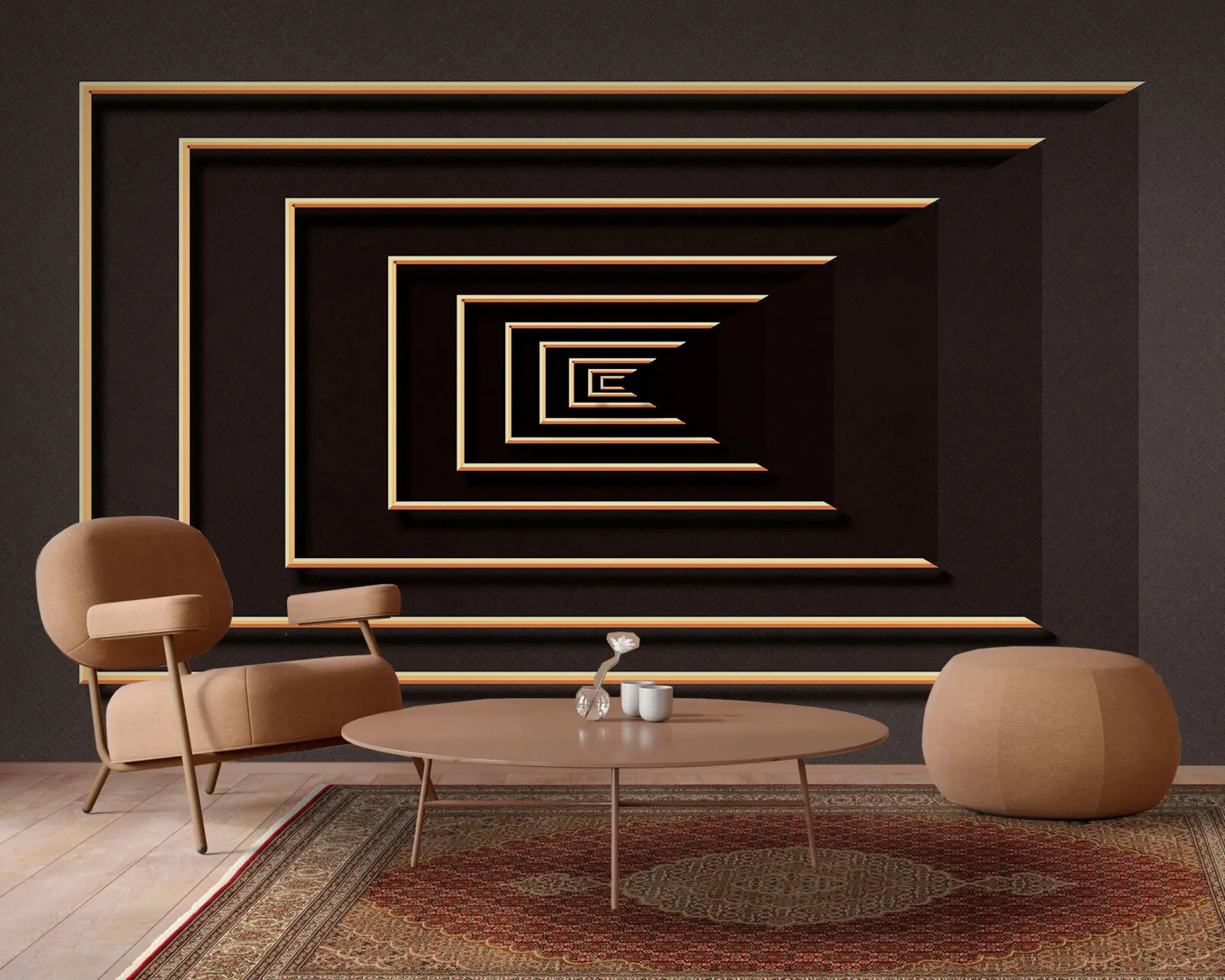 Fototapete Optische Täuschung, brauner Hintergrund und Rahmen u74804