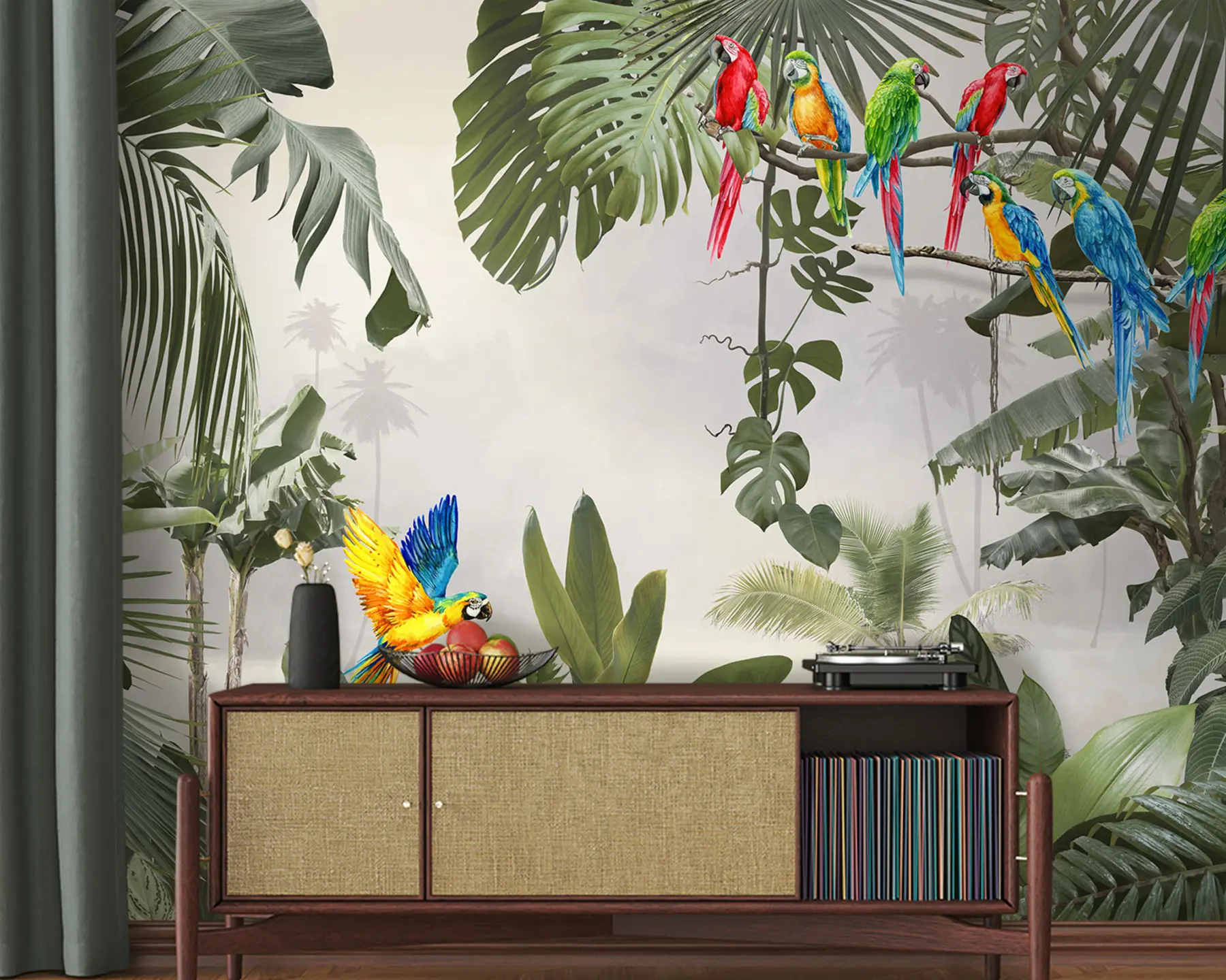 Fototapete Papageien auf Ästen im tropischen Wald u94072