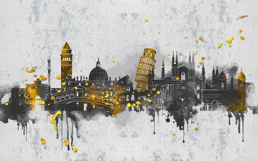 Fototapete Dunkle Silhouetten von Sehenswürdigkeiten berühmter Städte u74881