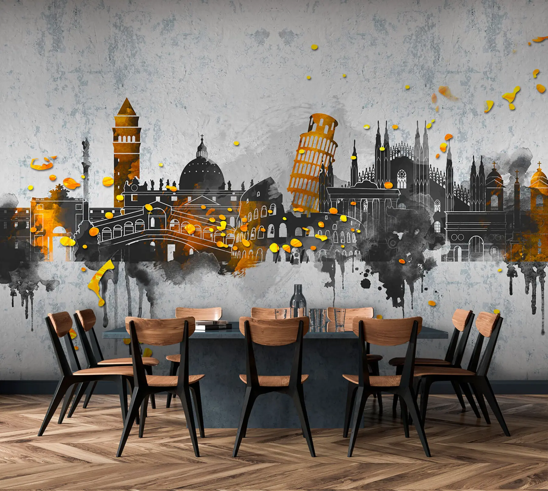 Fototapete Dunkle Silhouetten von Sehenswürdigkeiten berühmter Städte u74881