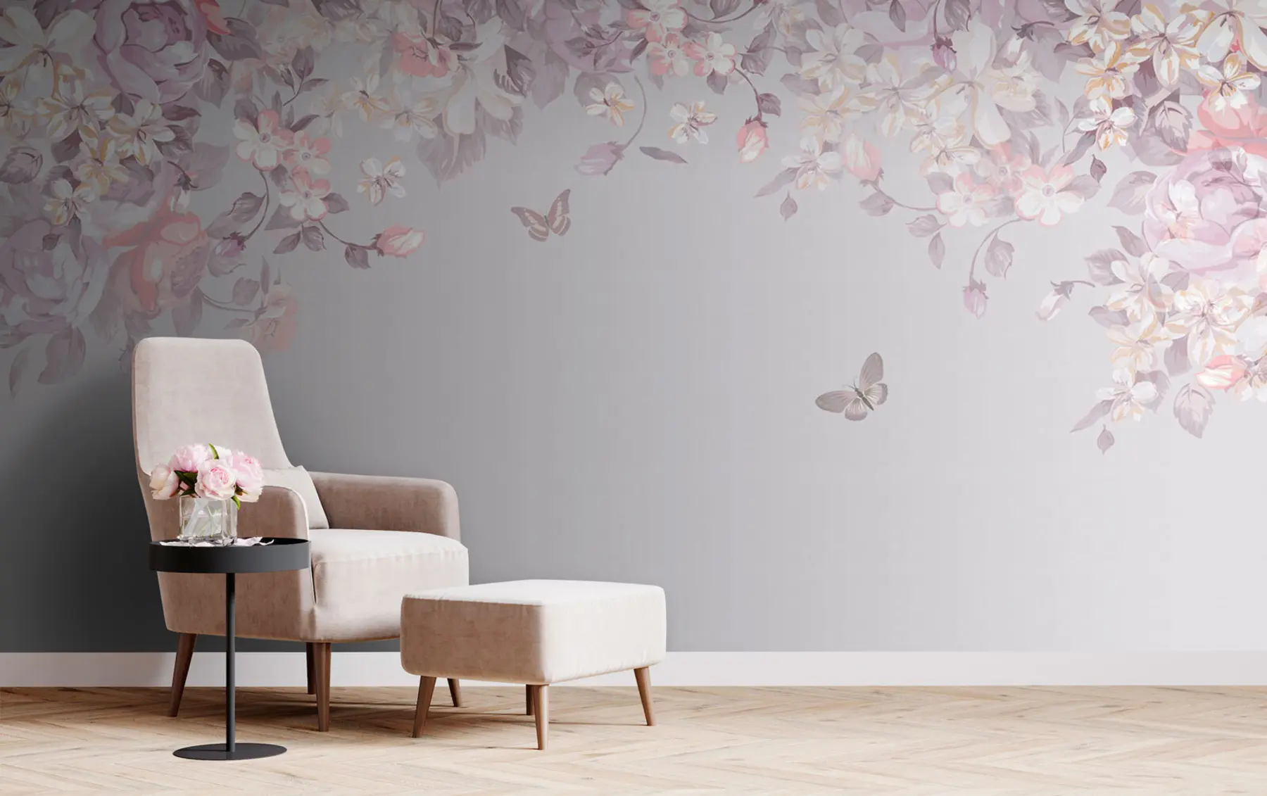 Fototapete Ein Ticketgarten mit Blumen und Schmetterlingen u94295