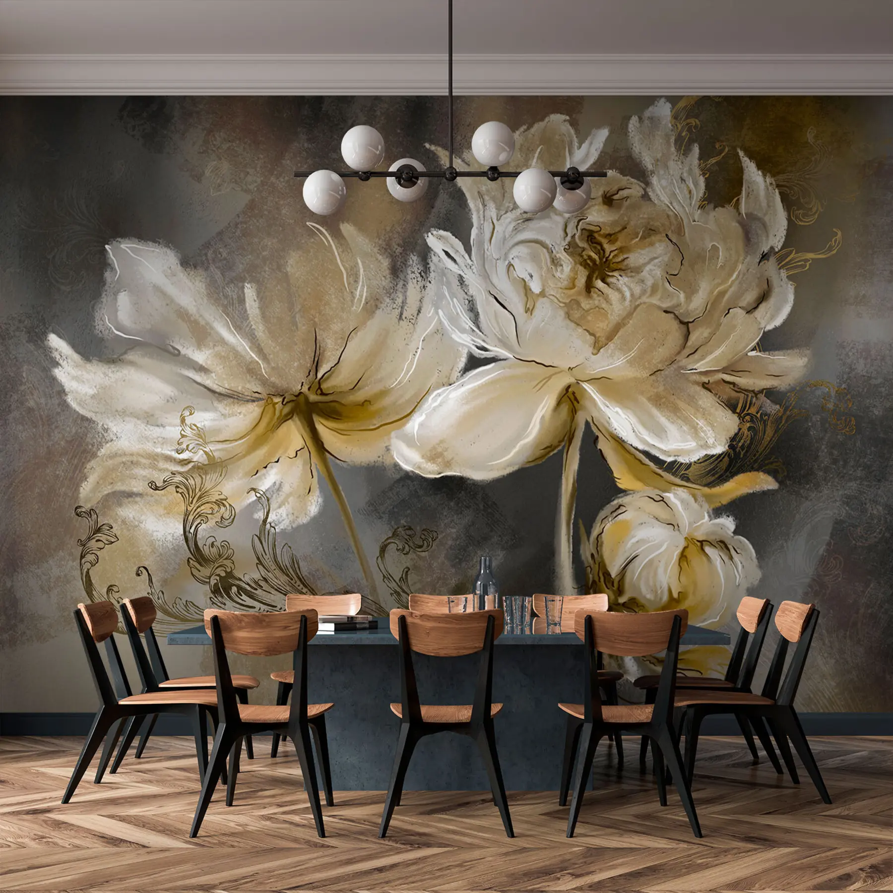 Fototapete Vintage Blumen auf einer Textur Hintergrund u78738