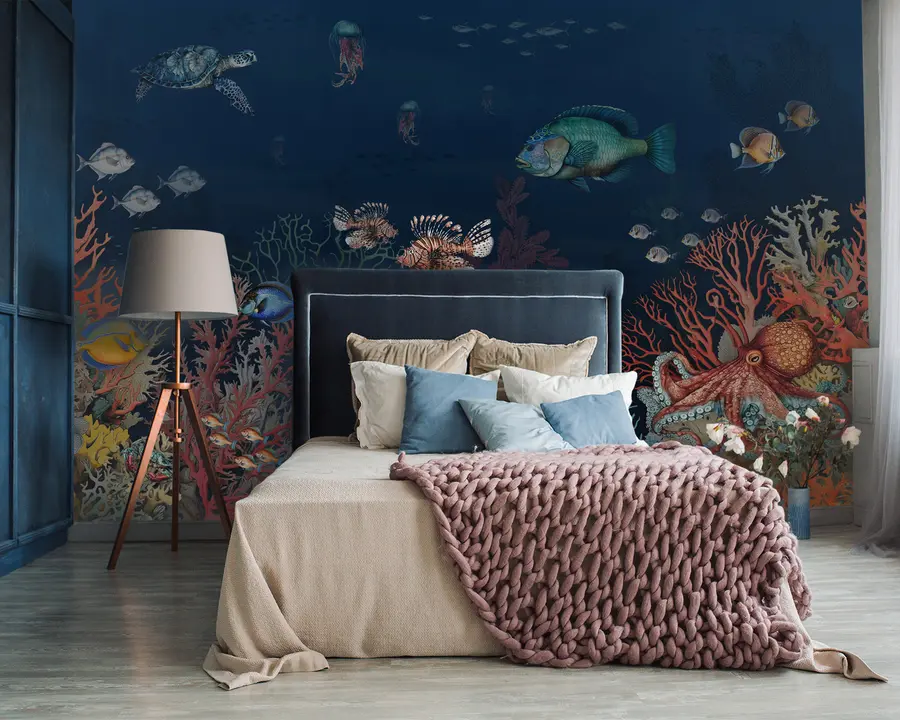 Fototapete Korallenriffe und Fische in den Tiefen der Bucht u94467