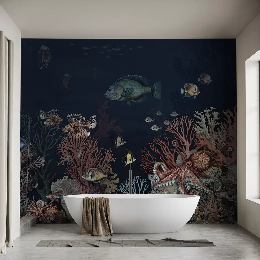 Fototapete Korallenriffe und Fische in den Tiefen der Bucht u94467