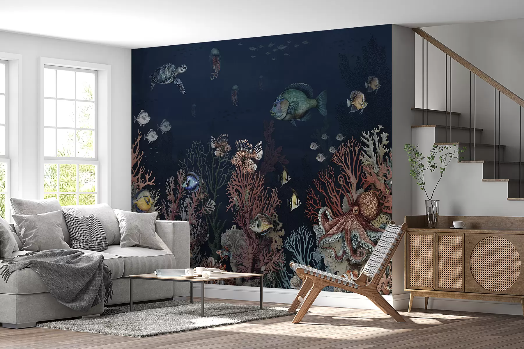 Fototapete Korallenriffe und Fische in den Tiefen der Bucht u94467