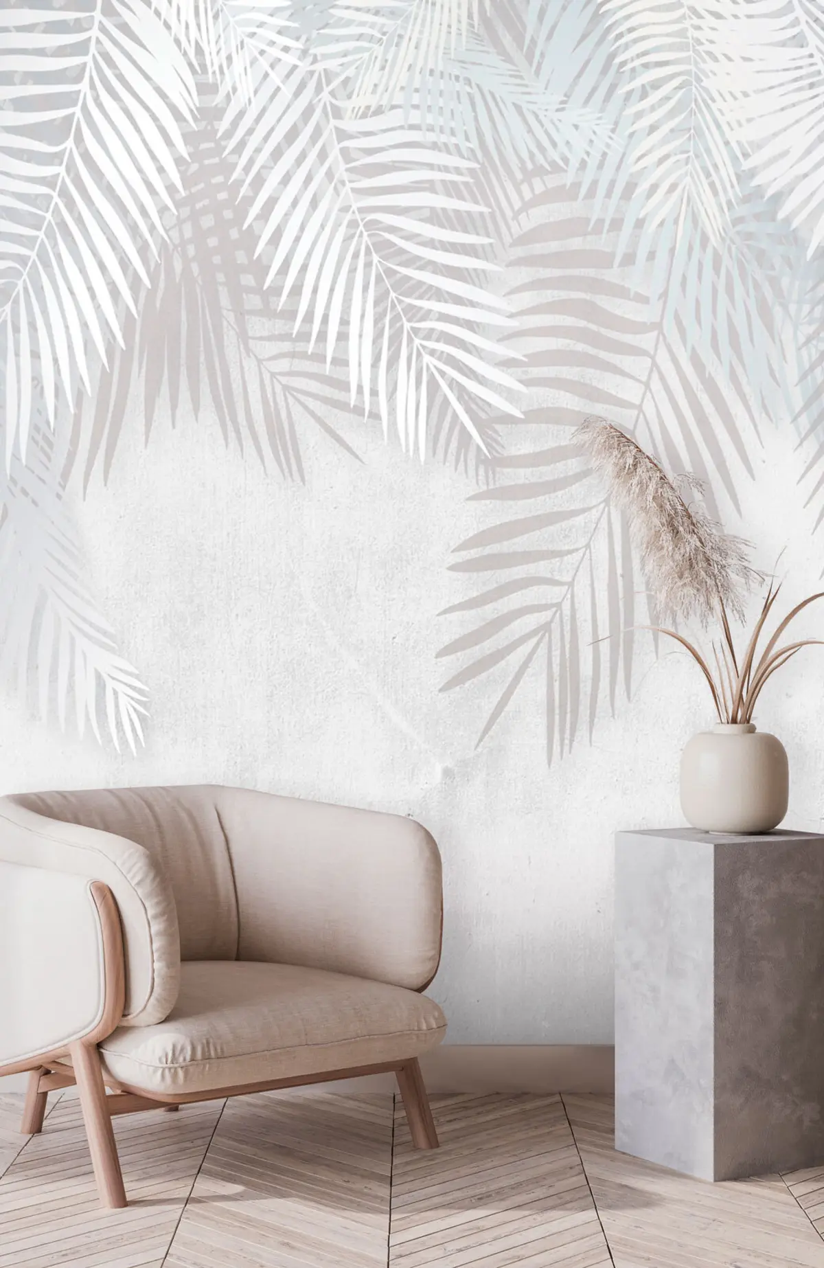 Fototapete Weiße Palmenblätter auf Grunge-Textur u94457