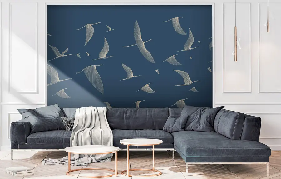 Fototapete Helle abstrakte Vögel auf einem blauen Hintergrund u94616