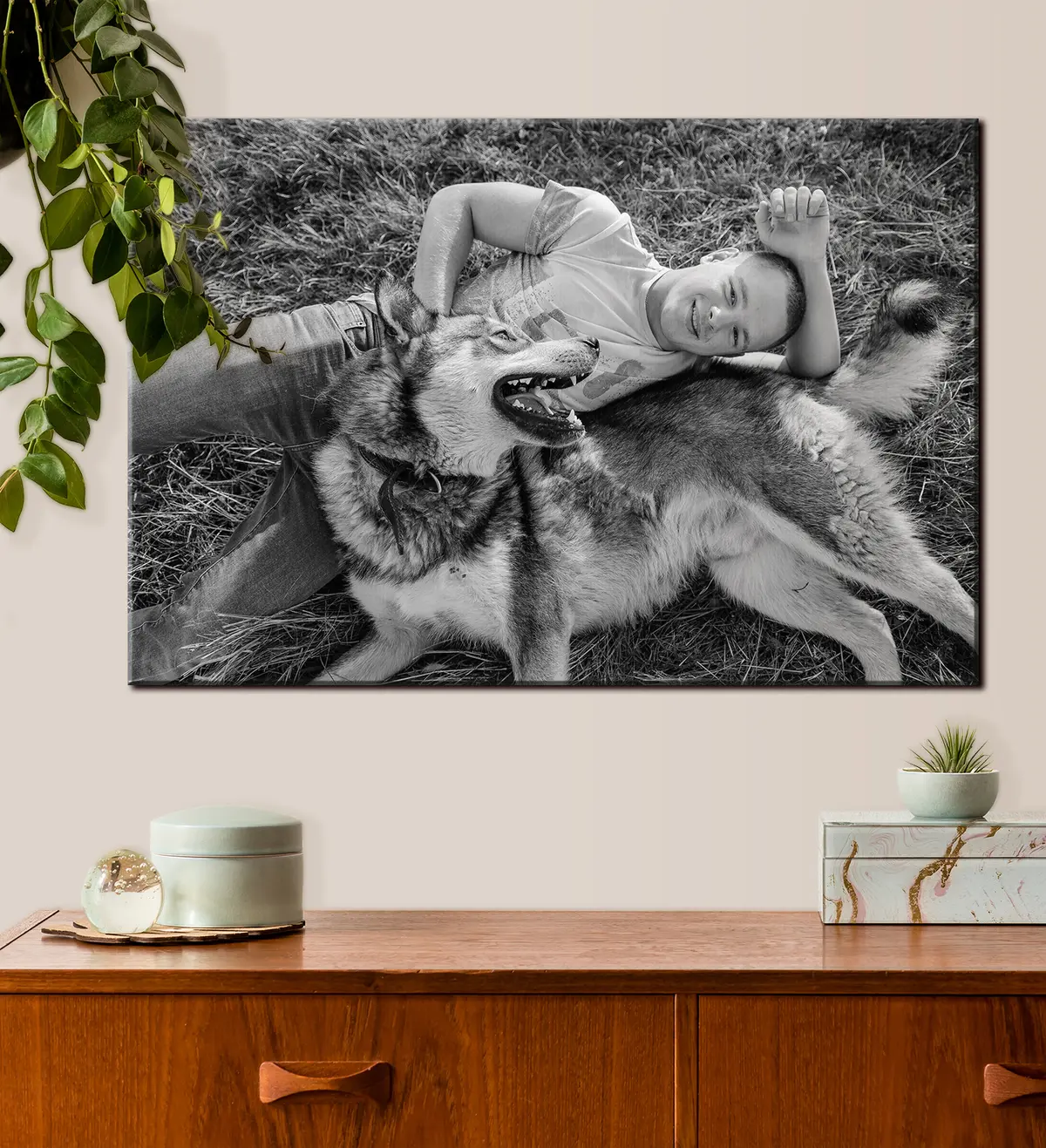 Wandbilder Hund, Geste und Schwarz-Weiß s33340