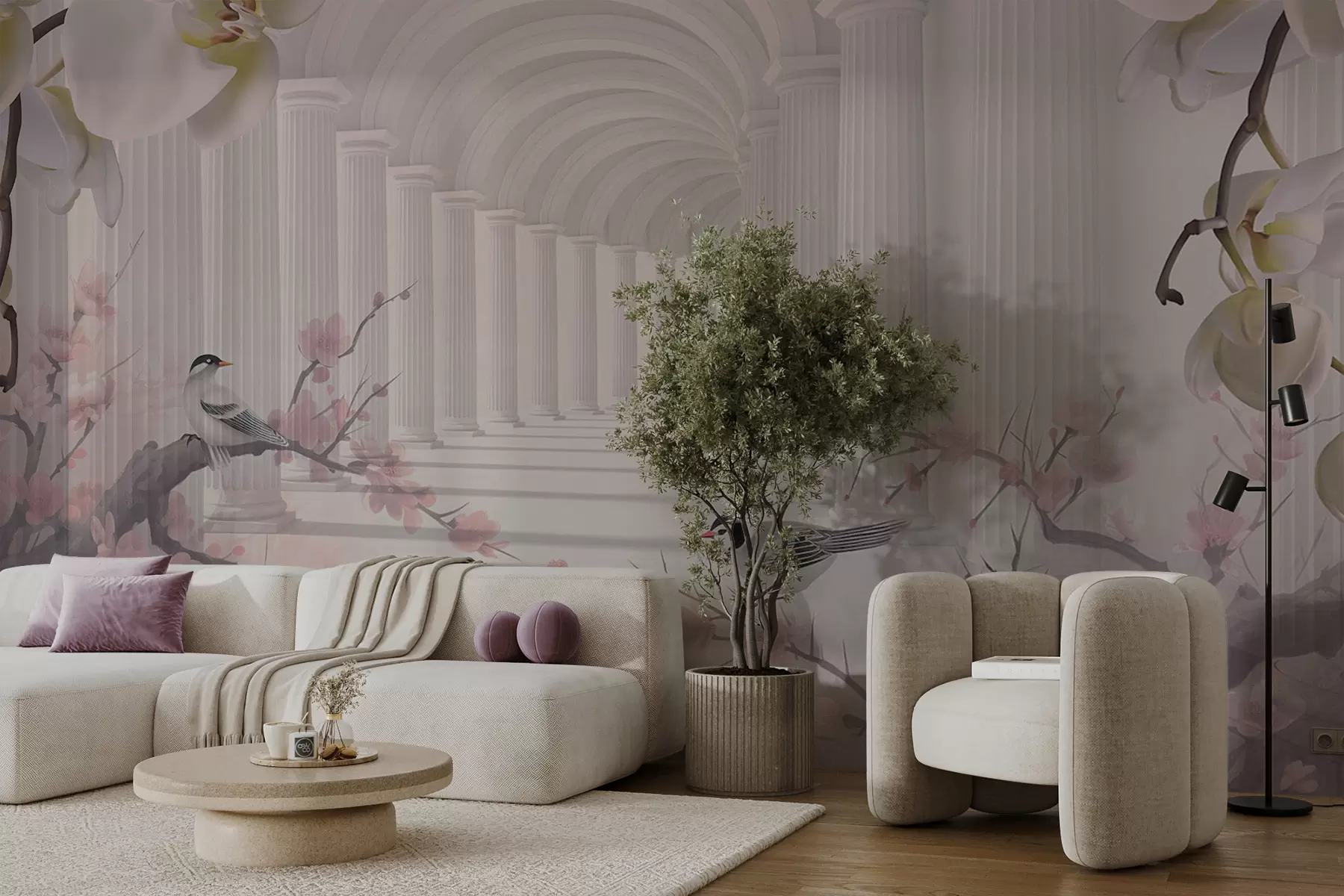 Fototapete Schöner Tunnel mit Vögeln und Orchideen u94513