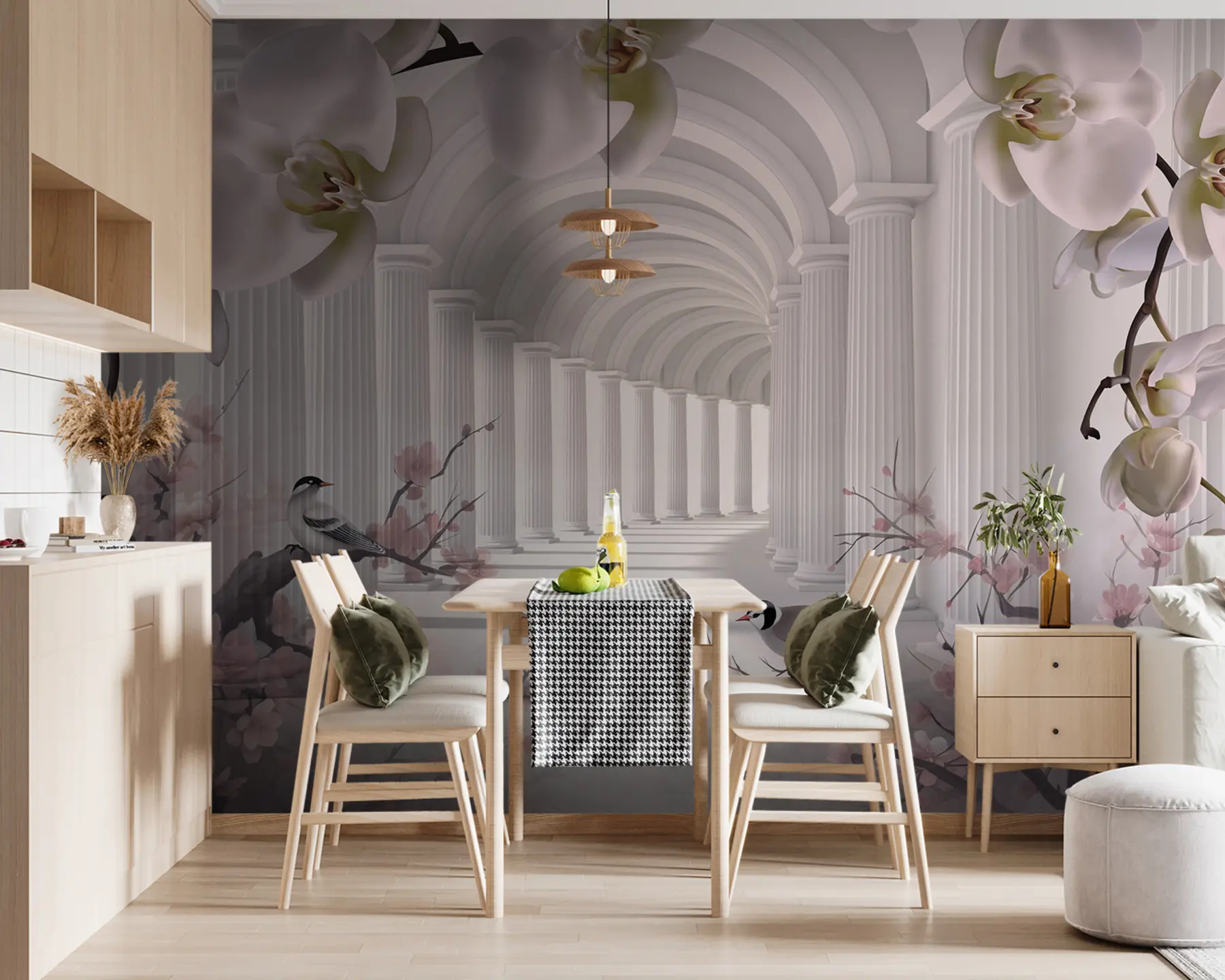 Fototapete Schöner Tunnel mit Vögeln und Orchideen u94513