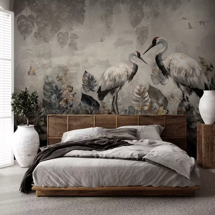 Fototapete Zwei Kraniche auf einer Grunge-Textur u94625