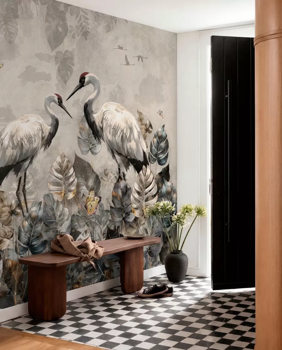 Fototapete Zwei Kraniche auf einer Grunge-Textur u94625