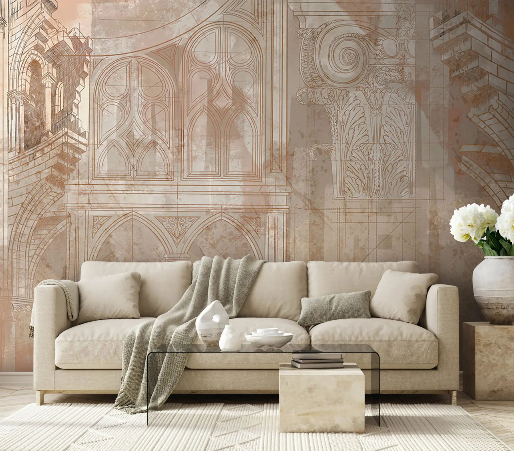 Fototapete Architektonische Zeichnung von Säulen und Monogramm u95126