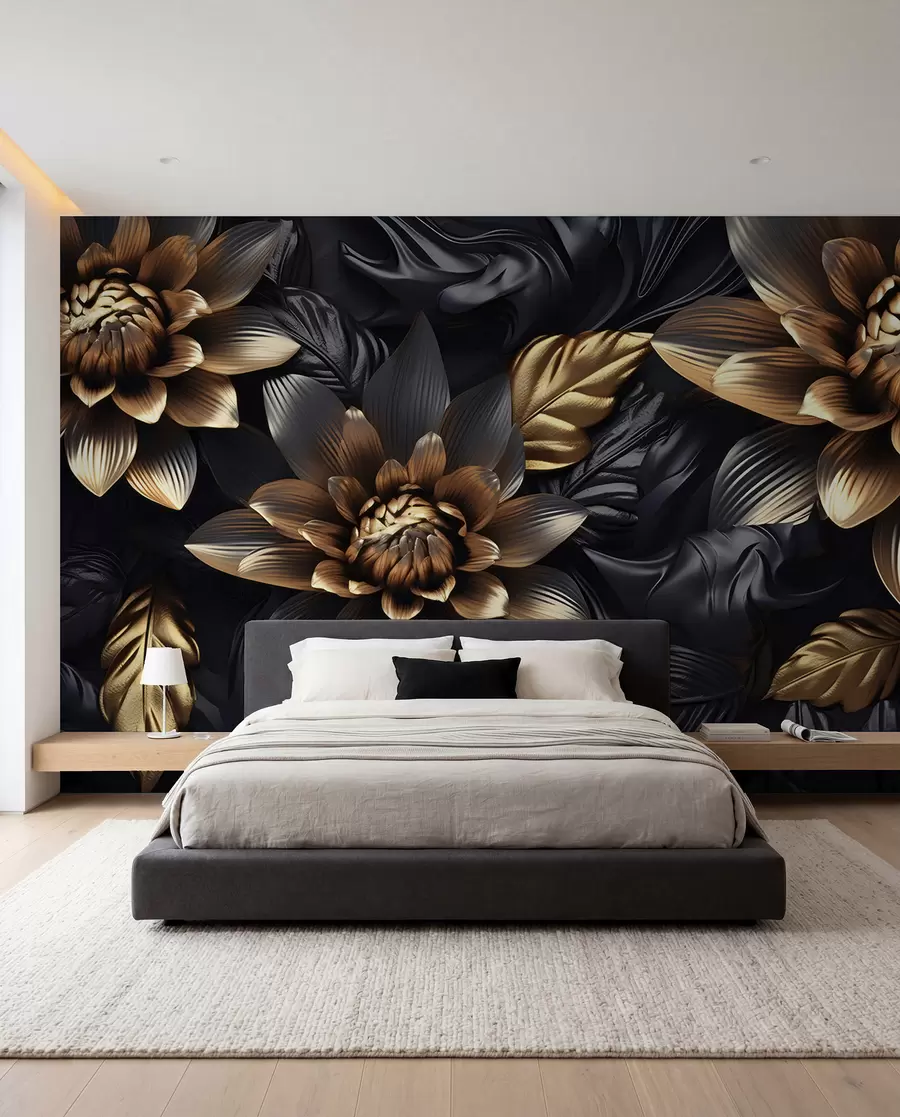 Fototapete Schwarze voluminöse Blumen u95244