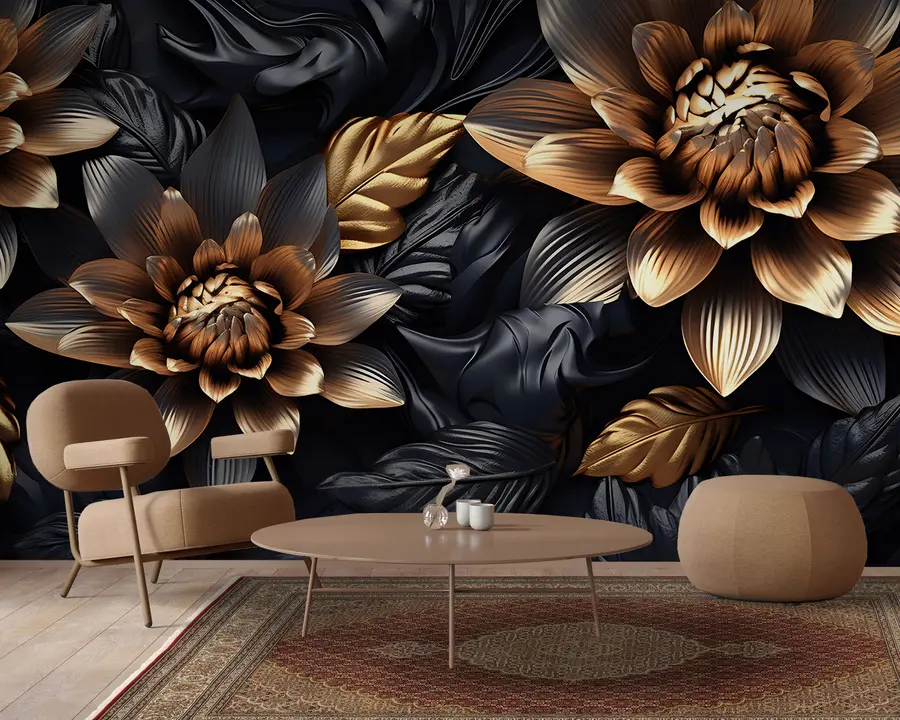 Fototapete Schwarze voluminöse Blumen u95244