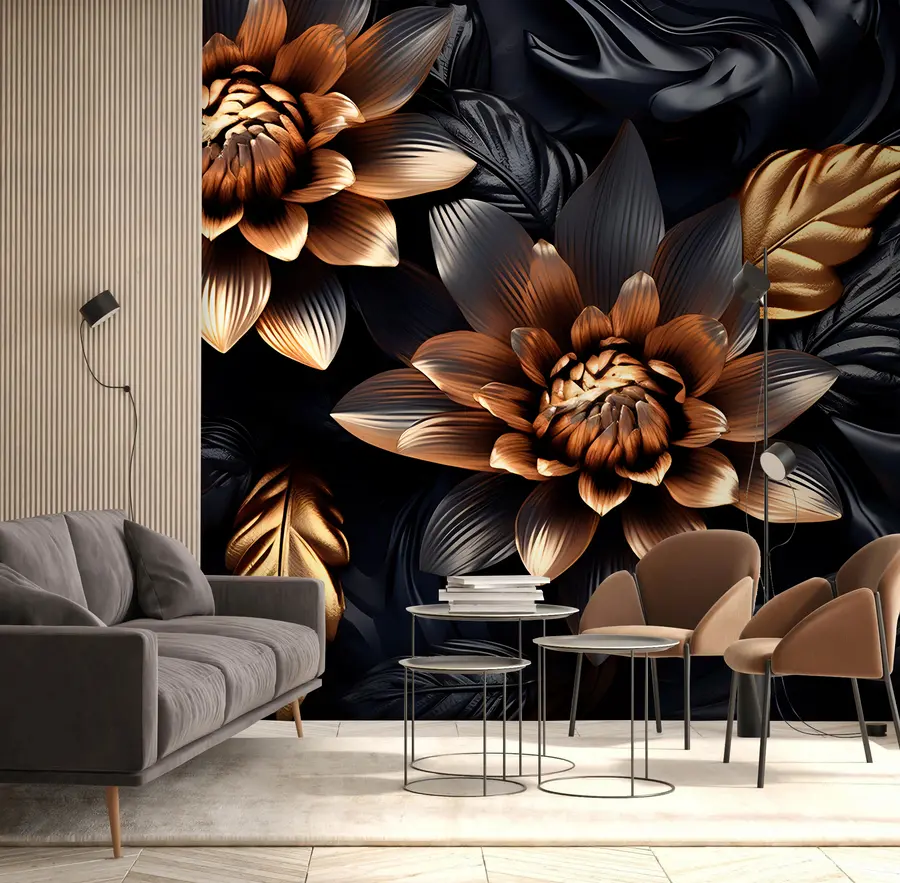 Fototapete Schwarze voluminöse Blumen u95244
