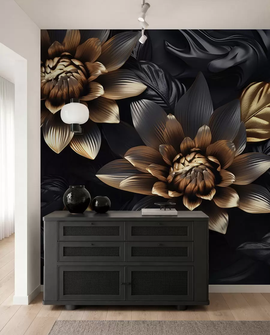 Fototapete Schwarze voluminöse Blumen u95244
