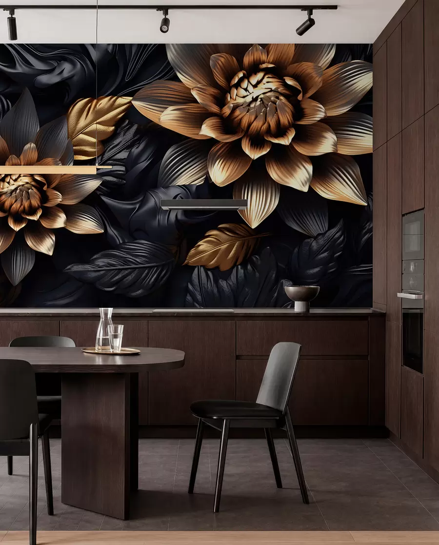 Fototapete Schwarze voluminöse Blumen u95244