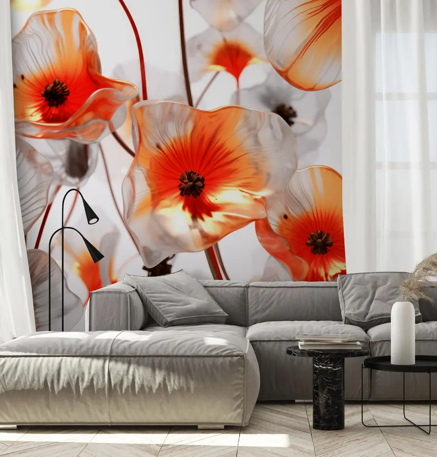 Fototapete Rote 3D-Blumen aus Glas u95590