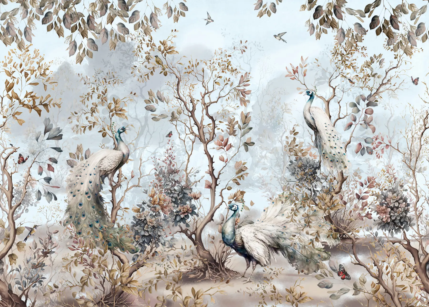 Fototapete Chinoiserie Pflanzen und Pfaue im chinesischen Stil u94849