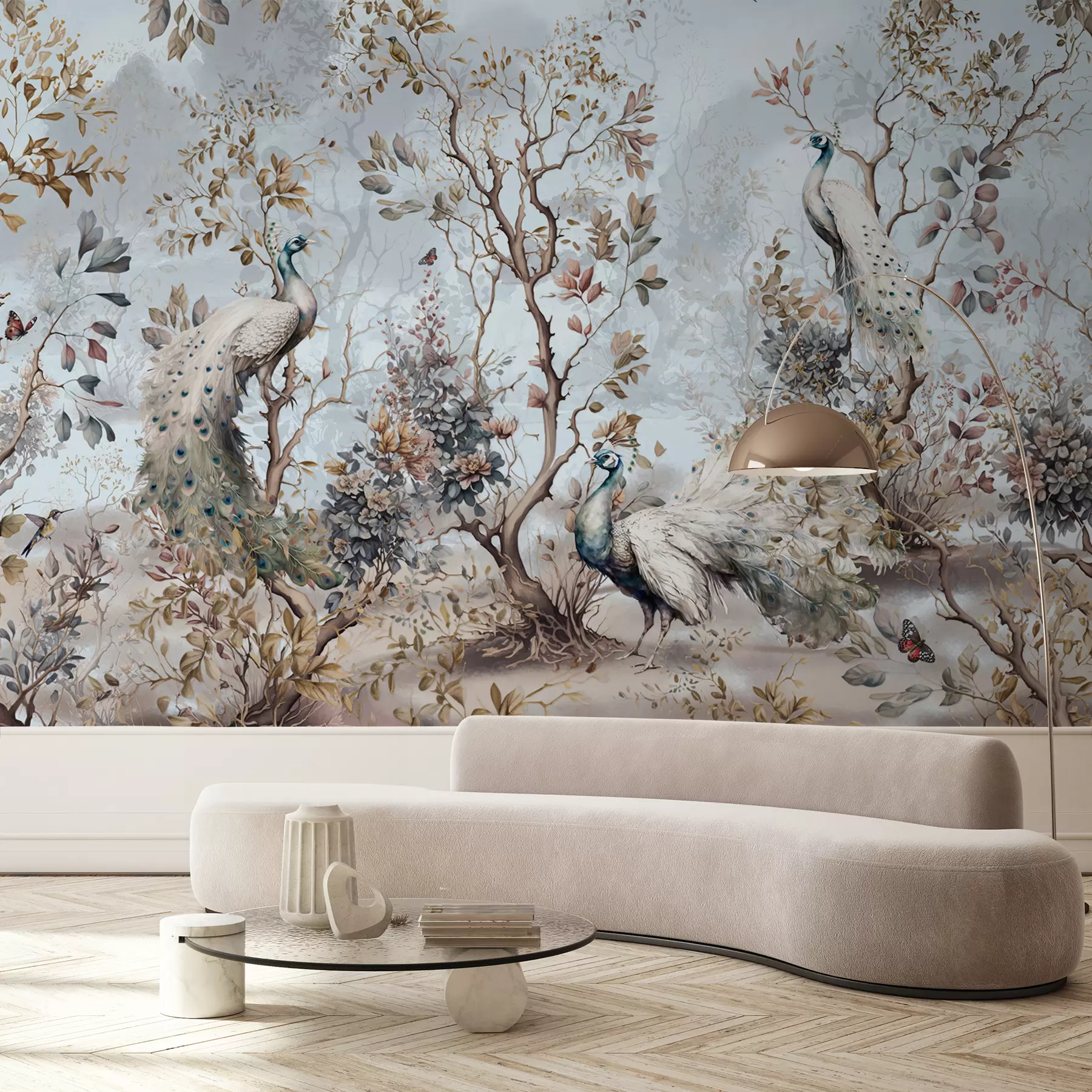Fototapete Chinoiserie Pflanzen und Pfaue im chinesischen Stil u94849