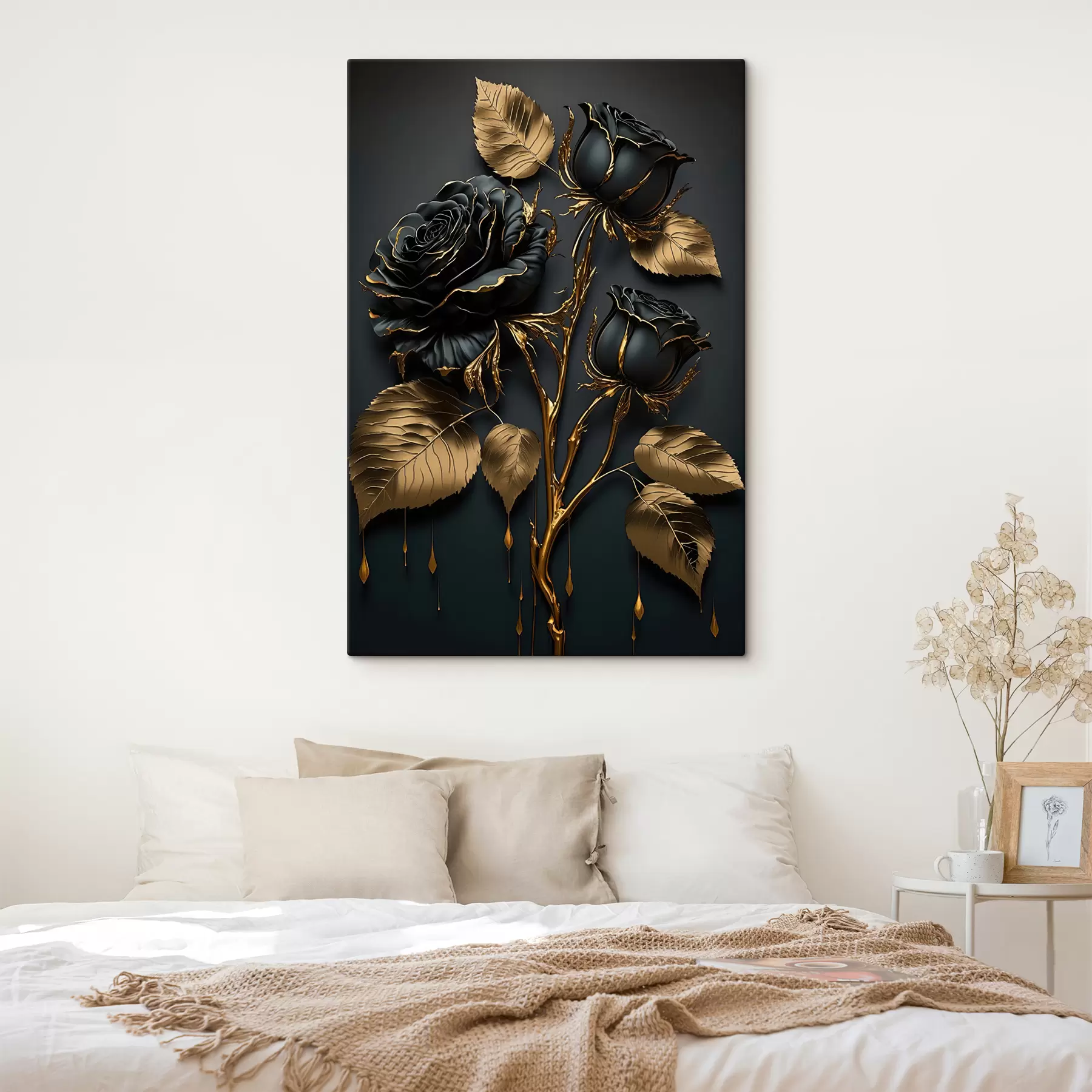 Fototapete Schwarze Rose mit Blättern s33700