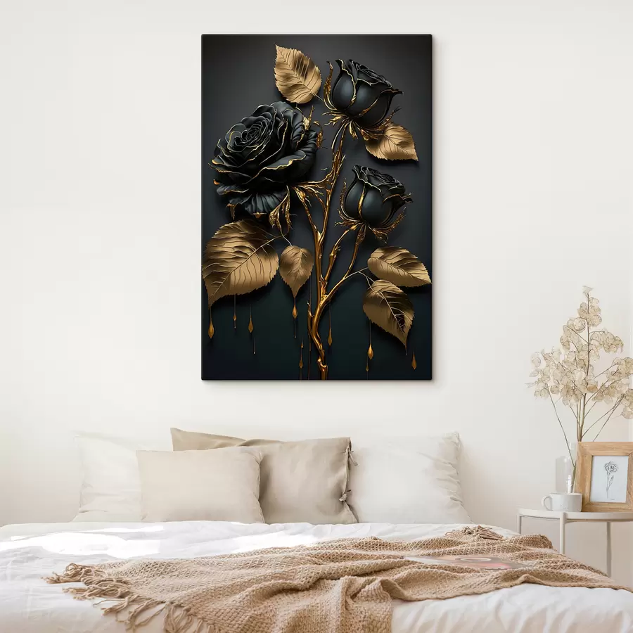 Wandbilder Schwarze Rose mit Blättern s33700