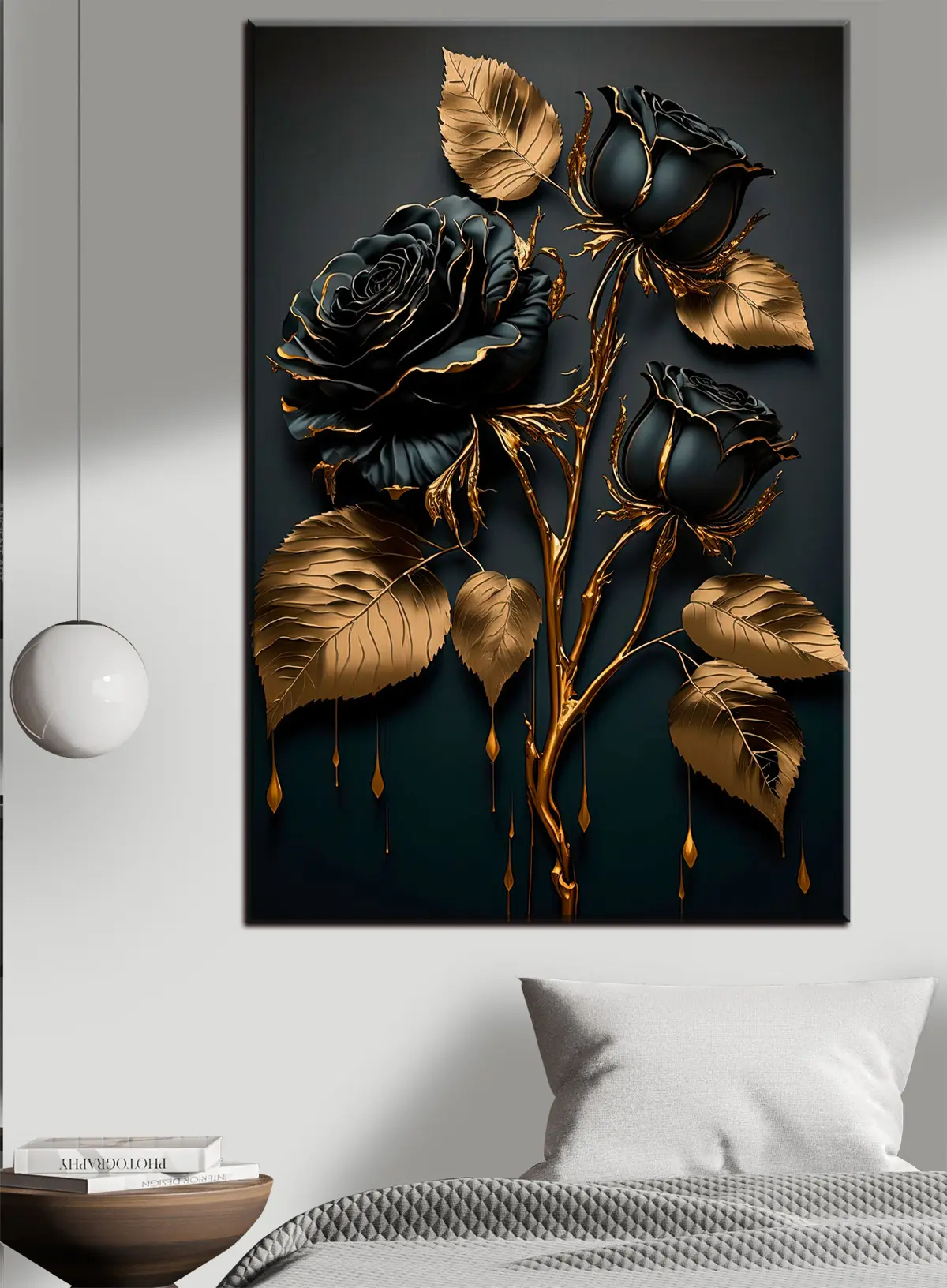 Wandbilder Schwarze Rose mit Blättern s33700