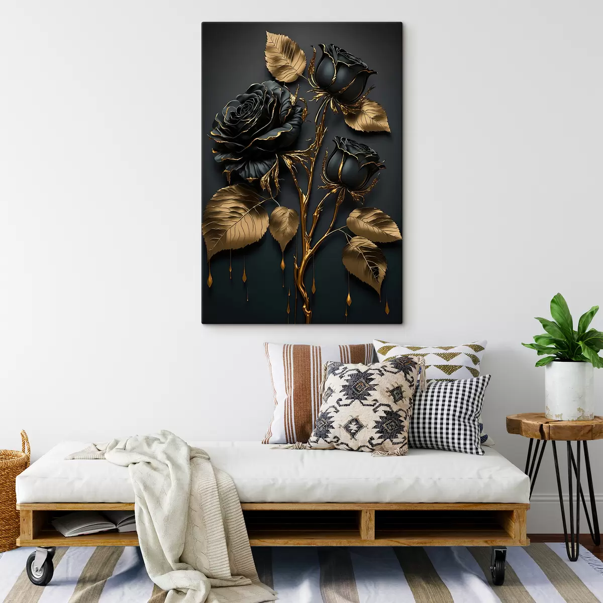 Wandbilder Schwarze Rose mit Blättern s33700