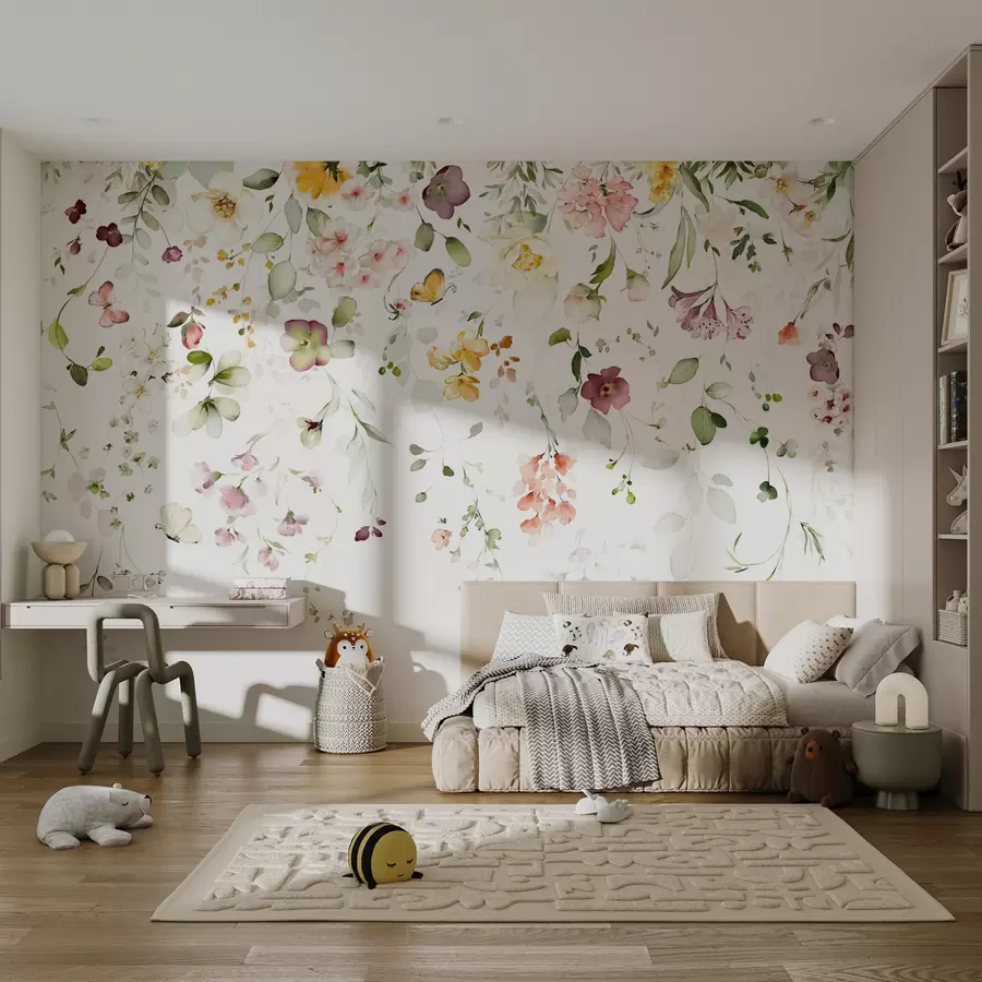 Fototapete Aquarellkompositionen mit Gartenblumen u95507