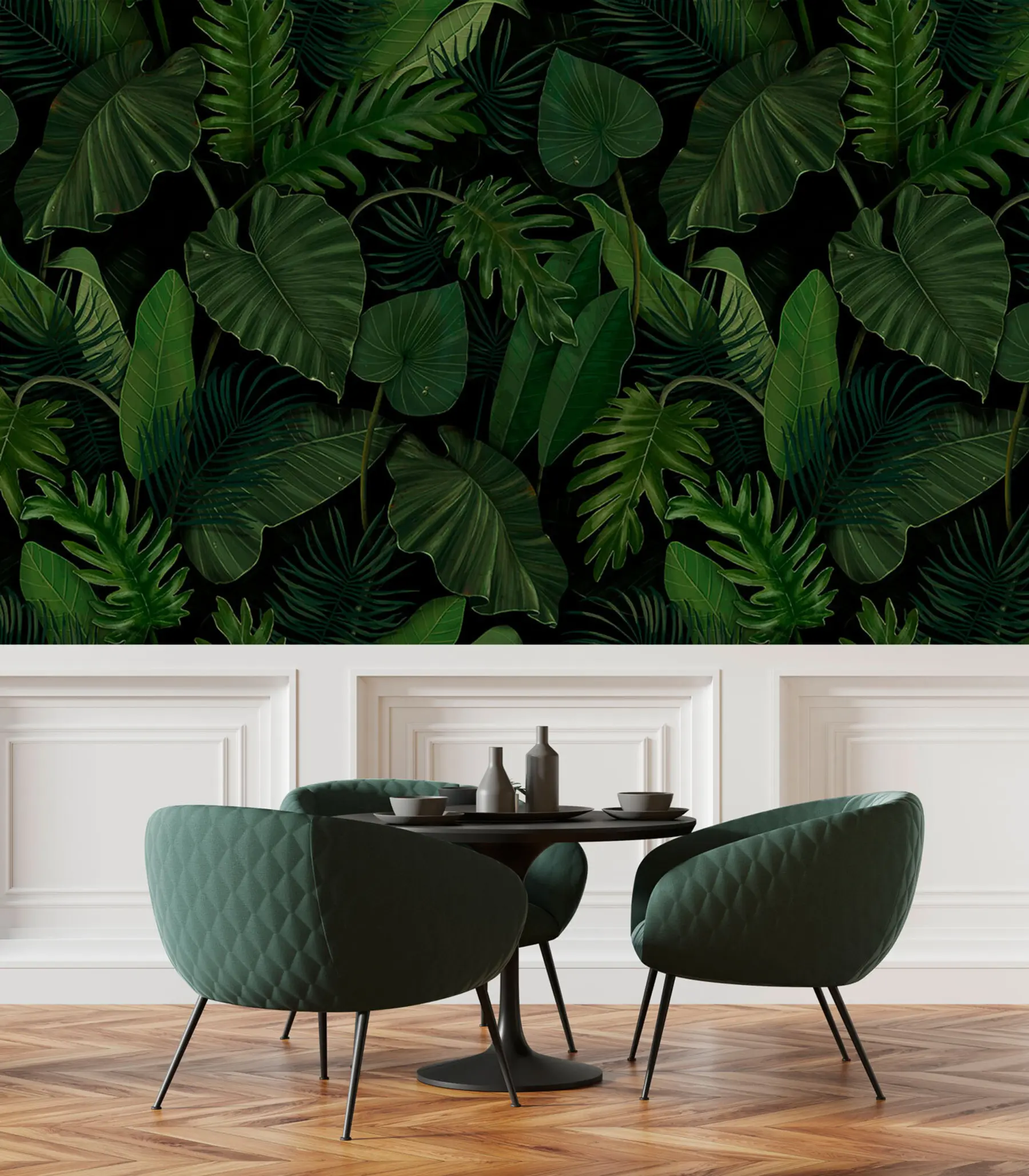 Fototapete Muster mit tropischer grüner Palme, Taro und Bananenblättern u95470