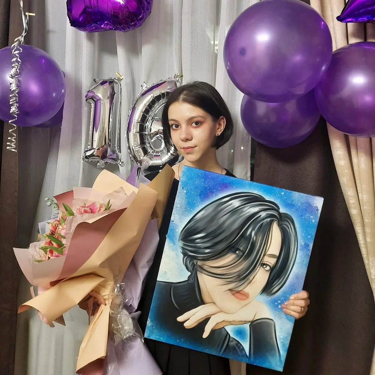 Wandbilder Frisur, lila und blau s34673