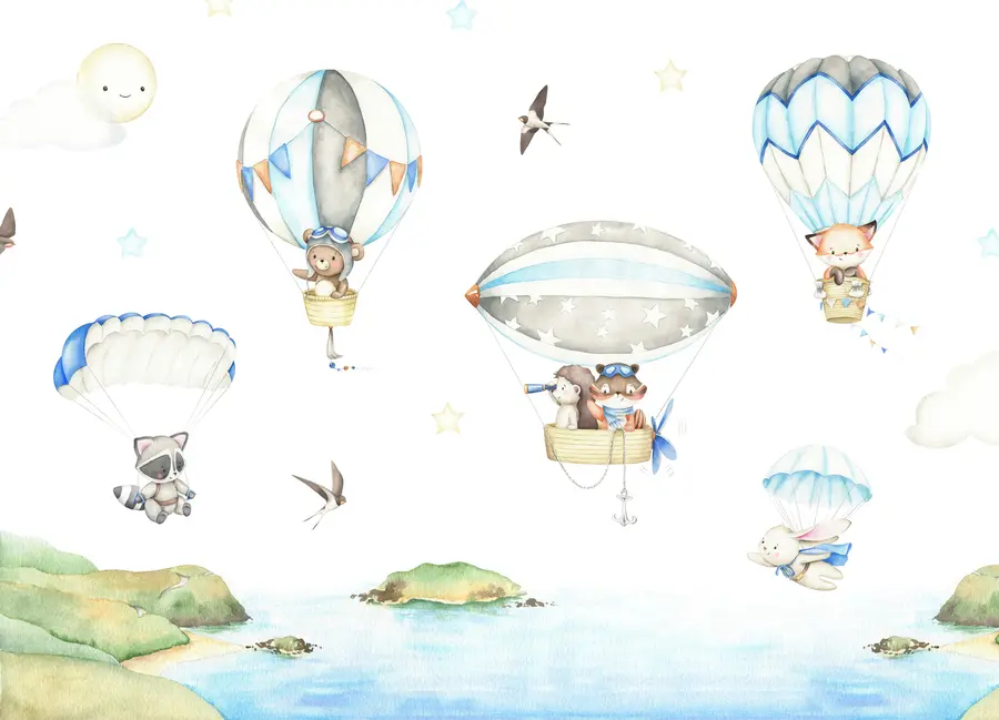 Fototapete Tiere mit Fallschirmen und Luftballons u95349