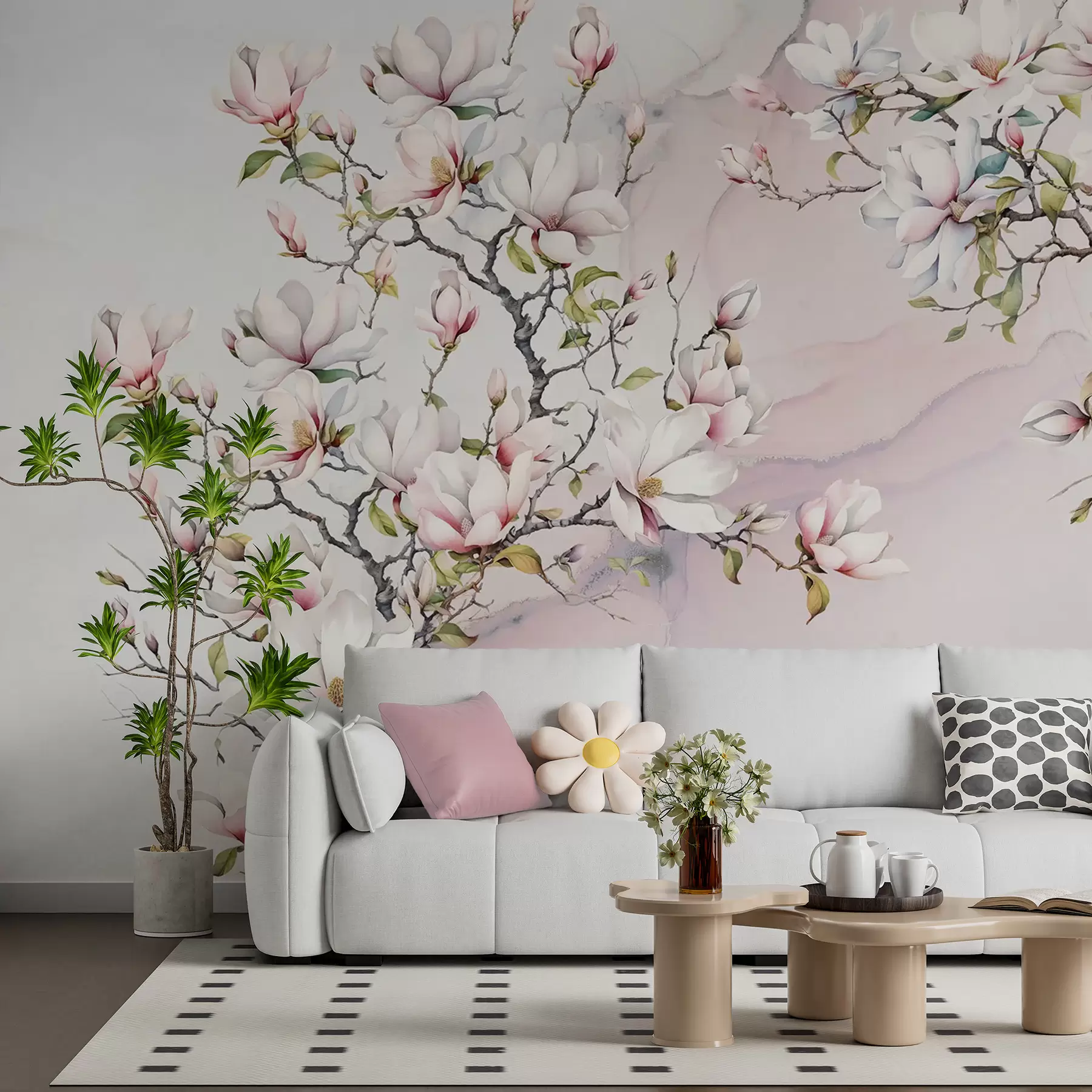 Wandbilder Blühende Magnolienbäume auf einem Marmorhintergrund u96114