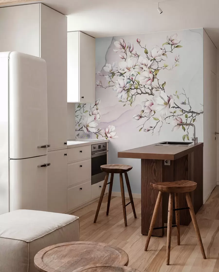 Fototapete Blühende Magnolienbäume auf einem Marmorhintergrund u96114