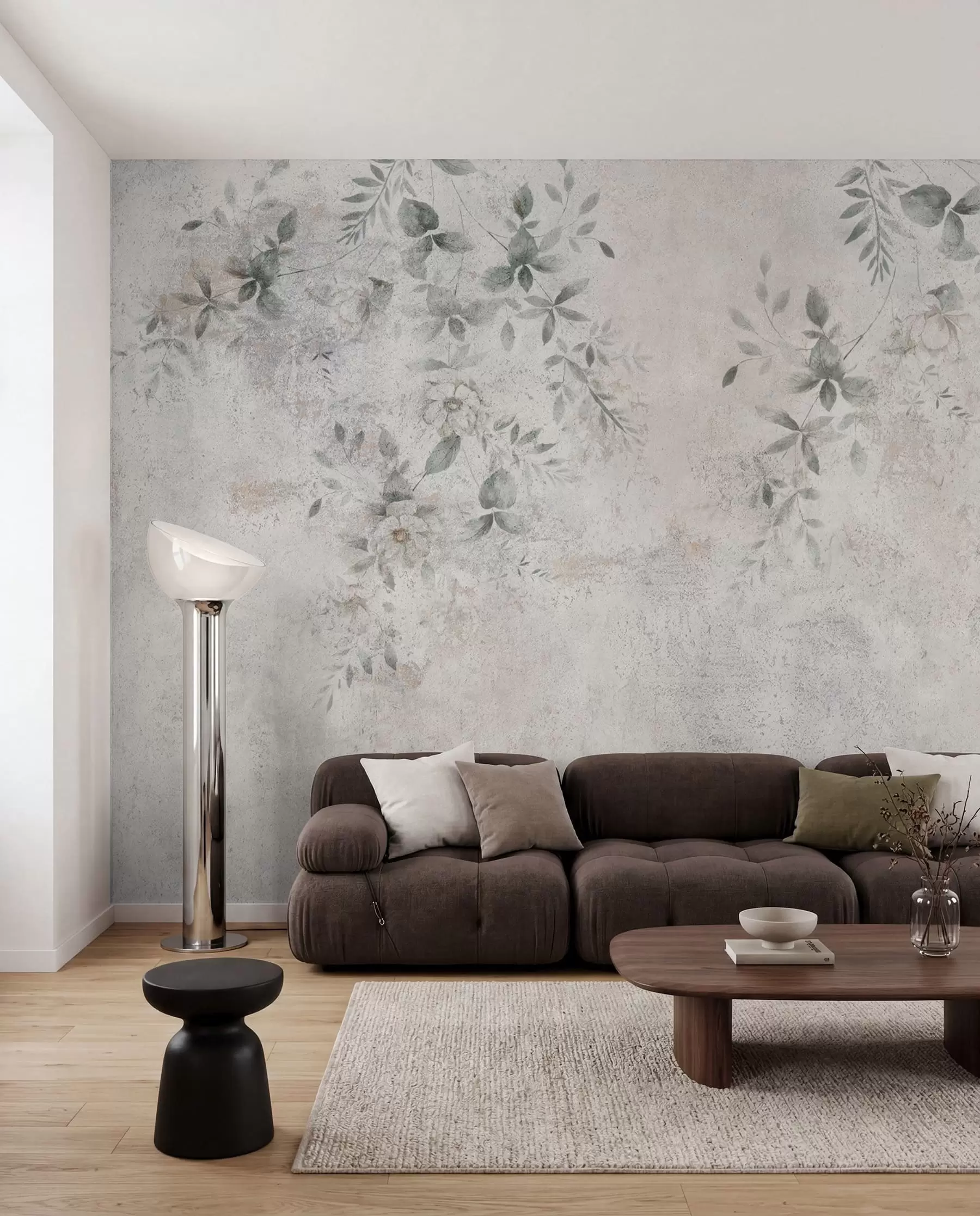 Fototapete Blumen mit Zweigen auf Beton Grunge Hintergrund Minimalismus u96140