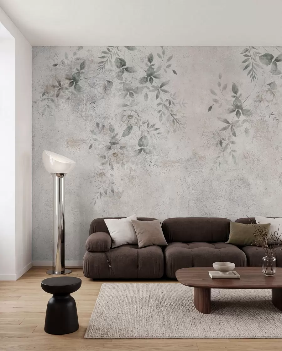 Fototapete Blumen mit Zweigen auf Beton Grunge Hintergrund Minimalismus u96140